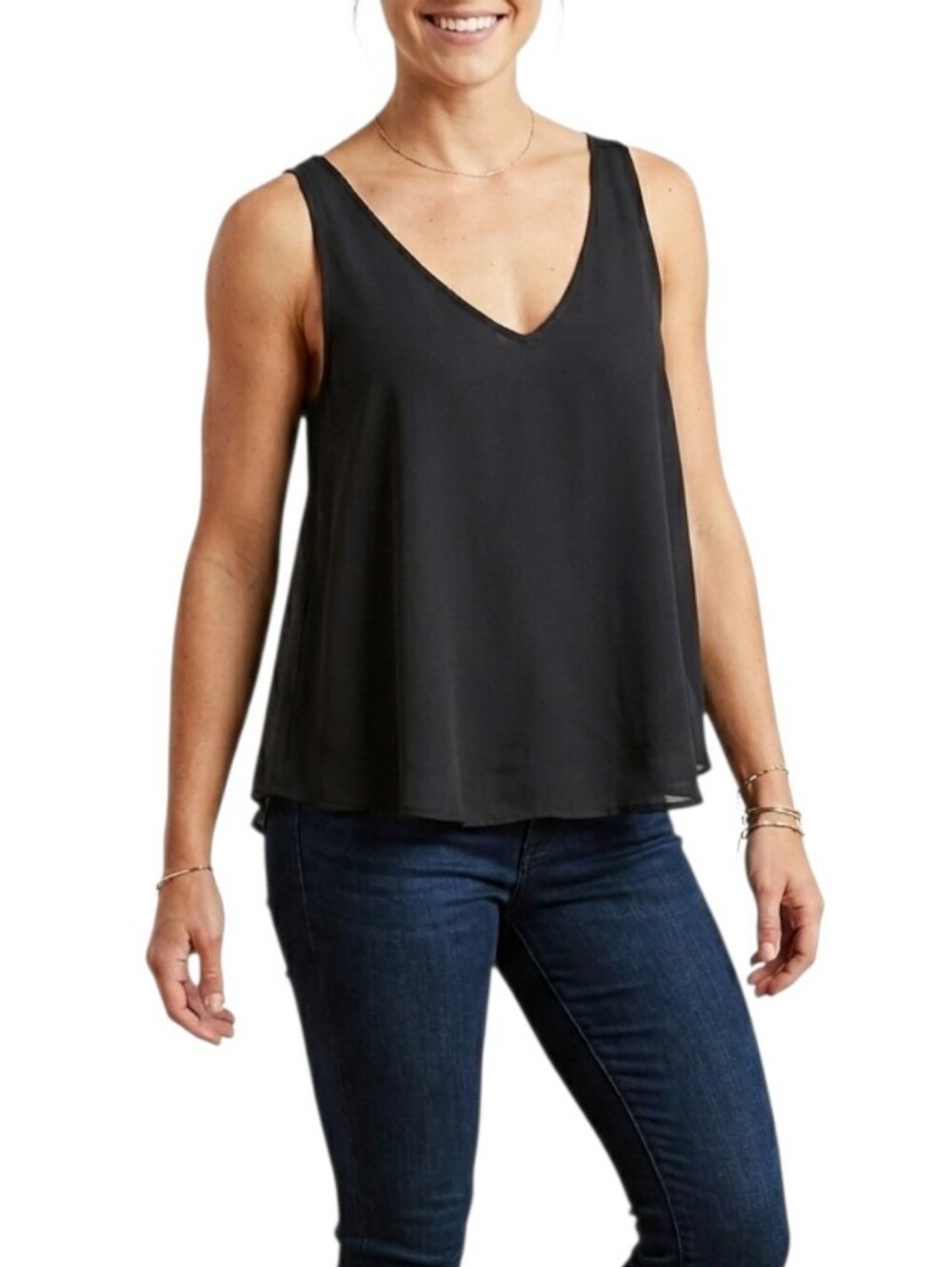 Bècool Black V-Neck Flowy Cami Tank Top Size Small